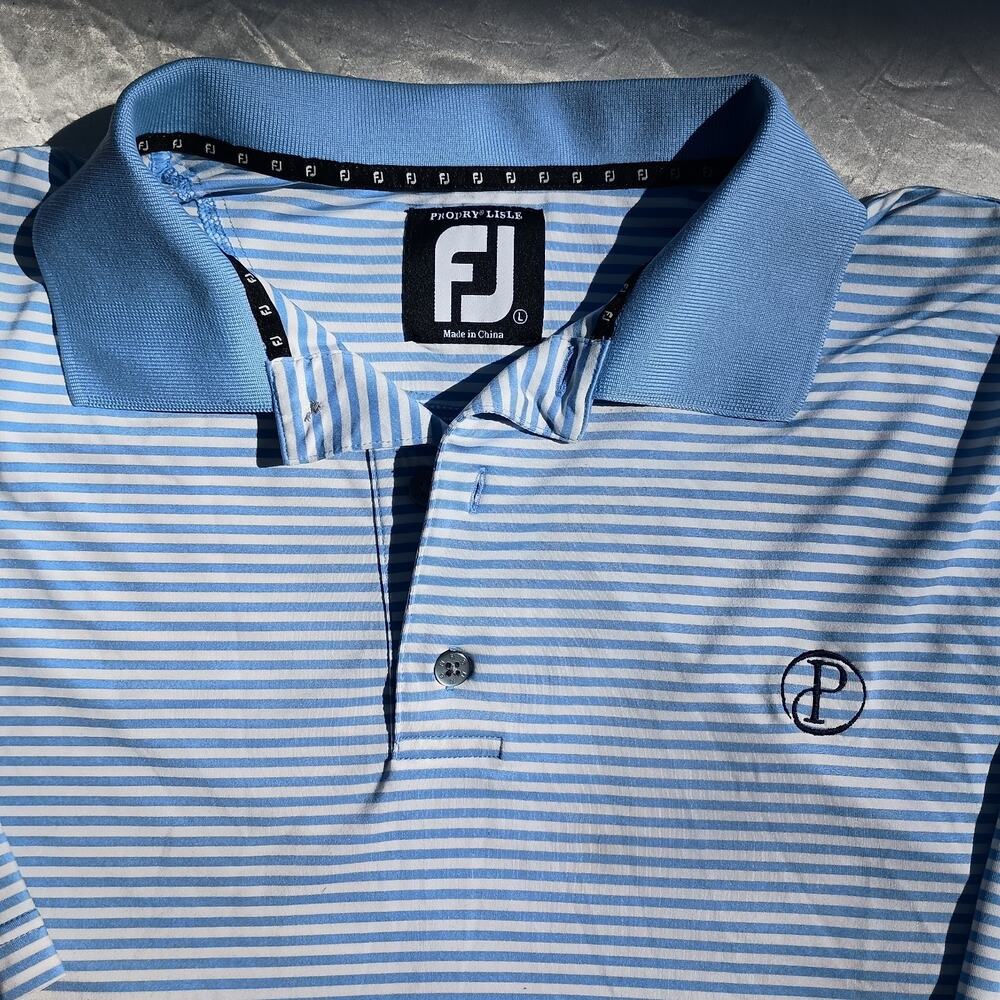 Foot Joy Polo Shirt Mens Blue Striped Stretch Golf Performance Size Large